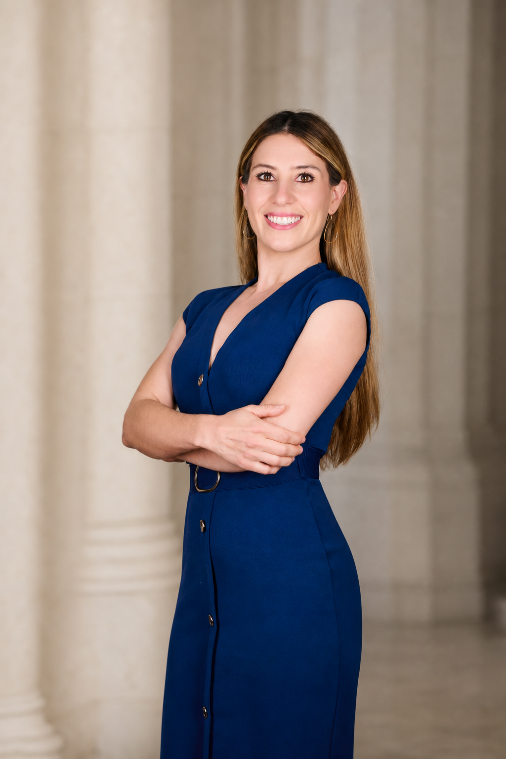 Sofia Nuño in a blue dress